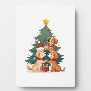 Plaque Photo T-Shirt Chien Arbre de Noël Mignon Drôle Chiens Ch