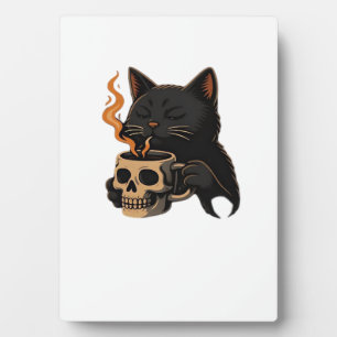 Plaque Photo T-Shirt Oversized Dark Cat Coffee avec mug crâne