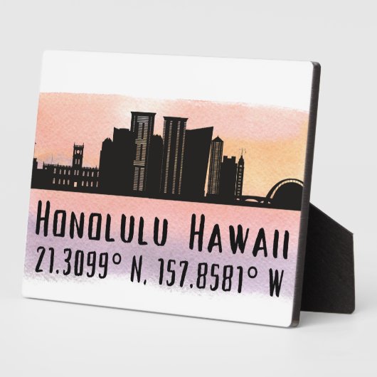 Plaque Photo Tablette Honolulu Skyline Latitude et Longitude (Côté)