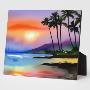 Plaque Photo Tablette Pittoresque d'aquarelle Tropical Beach