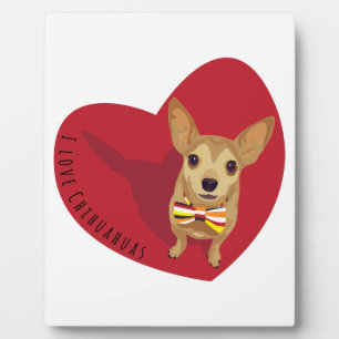 Plaque Photo Tan Chihuahua avec cravate arc dans un coeur rouge