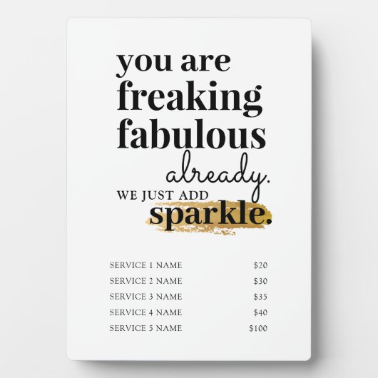 Plaque Photo Tarification Services Hair Maquillage Lashes Salon (Devant)