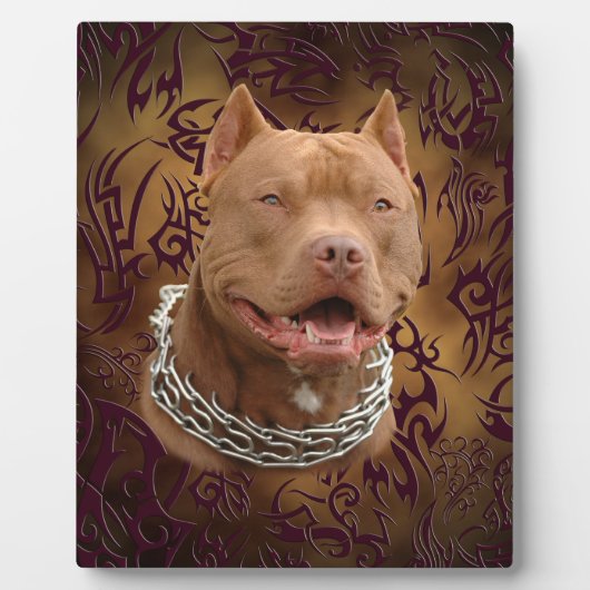 Plaque Photo tatouage tribal brun Pitbull (Devant)