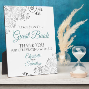 Plaque Photo Teal & Gray Frills Sign Our Guest Book Wedding