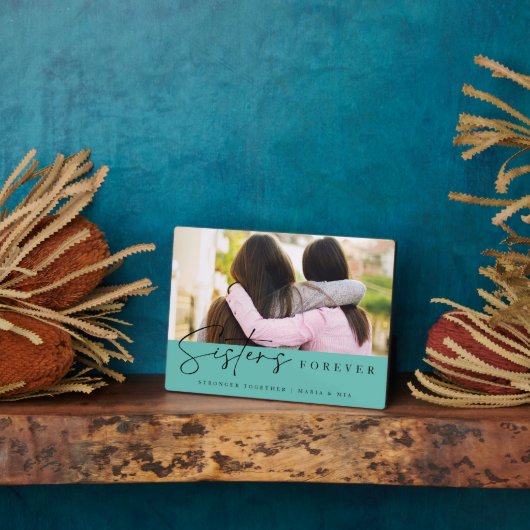 Plaque Photo Teal Handwritten Sisters Forever Script Photo (Côté)
