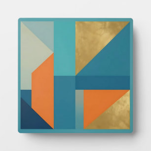 Plaque Photo Teal Orange Or Géométrique Abstrait