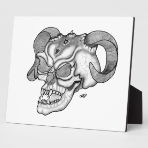 Plaque Photo Tête de diable crâne noir et blanc