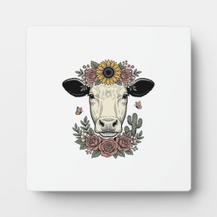 Plaque Photo Tête de vache florale dessin vintage gravure Desig