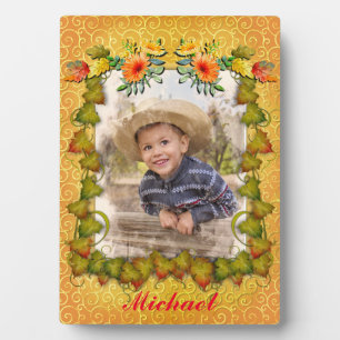 Plaque Photo Thankgiving Automne Maple Leaf et Sunflower