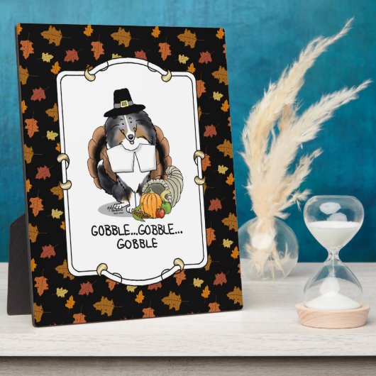 Plaque Photo Thanksgiving Shetland Sheepdog (merle bleu) Drôle (Côté)