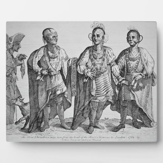 Plaque Photo Three American Cherokee Chiefs, 1762 (gravure) (Devant)