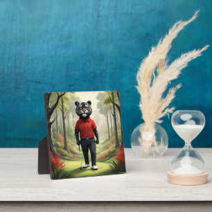 Plaque Photo Tiger Jouant Au Golf Dans Les Bois,