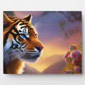 Plaque Photo Tigre bleu et fleurs roses (Devant)