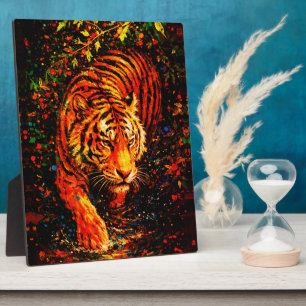 Plaque Photo Tigre majestueux dans l'eau, éclaboussure colorée