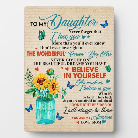 Plaque Photo To My Daughter Gift,Butterfly Lover,Sunflower Gift (Devant)