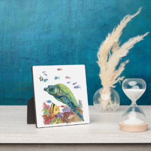 Plaque Photo Tortue et poissons dans la mer