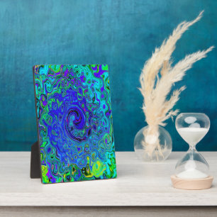 Plaque Photo Tourbillonnement Liquide Abstrait Violet Bleu Rétr