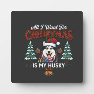 Plaque Photo Tout ce que Noël veut est un chien husky au chapea
