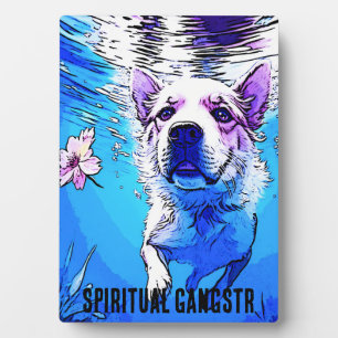Plaque Photo Tout le chien de natation américain avec fleurs