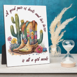 Plaque Photo Toute une fille a besoin de Cowgirl Boots Flowers 