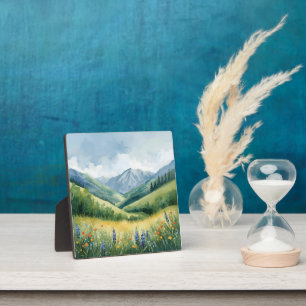 Plaque Photo Tranquille Mountain Meadow - Aquarelle Nature Wall