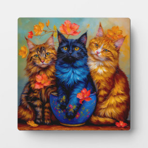 Plaque Photo Trois compagnons Maine Coon Portrait