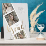 Plaque Photo trois photo or graduation photo faire-part<br><div class="desc">collage photo produits graduation avec script or lunatique et vos informations dans élégante police serif. Choisissez votre propre couleur d'arrière - plan et consultez notre magasin pour plus de produits de cette collection.</div>