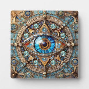Plaque Photo Troisième oeil - Turquoise Blue Gold Mandala