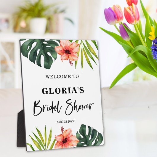 Plaque Photo Tropical Leaves Bridal Shower  Welcome 