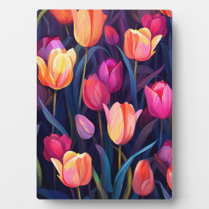 Plaque Photo Tulipes roses et pêche Motif floral