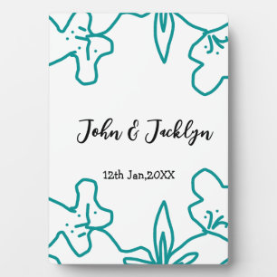 Plaque Photo Turquoise bleu couple mariage date flstylish