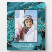 Plaque Photo Turquoise Blue Gold Parties scintillant Agate Nom  (Devant)