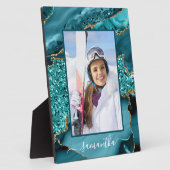 Plaque Photo Turquoise Blue Gold Parties scintillant Agate Nom  (Côté)