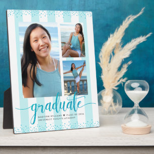 Plaque Photo Turquoise Blue Graduation 3 Parties scintillant ph