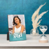 Plaque Photo Turquoise Blue Graduation Photo Téméraire Typograp (Côté)