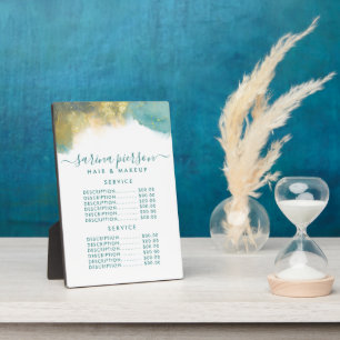 Plaque Photo Turquoise Et Or Art Moderne Liquide Encre Menu Pri
