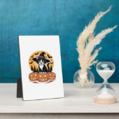 Plaque Photo Tuxedo Cat Halloween Witch Cute Pumpkins Essential (Côté)