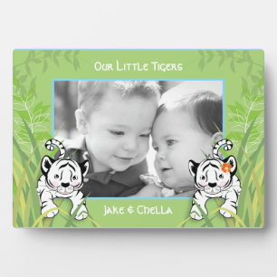 Plaque photo Twin Boy and Girl Tigers
