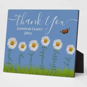 Plaque Photo Typographie moderne de Merci Floral Blue Daisy