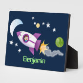 Plaque Photo Un adorable vaisseau-fusée dans l'espace dessin an (Côté)