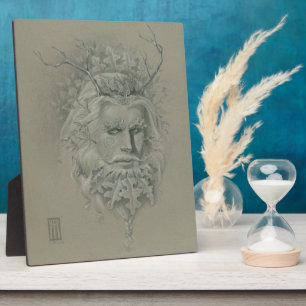 Plaque Photo Un homme vert à la barbe en feuilles de chêne