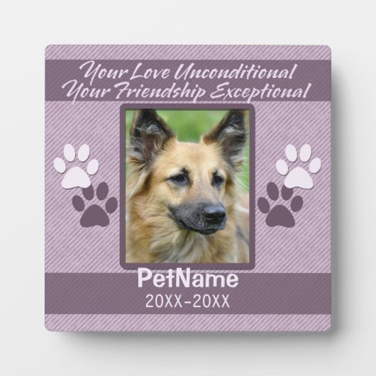 Plaque Photo Unconditional Love Dog Pet Sympathy Custom (Devant)