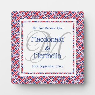 Plaque Photo UNION JACK Monogram Name Keepsaké Mariage