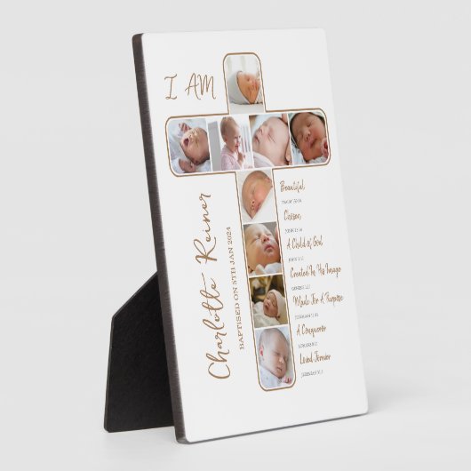 Plaque Photo Unique Baptême Photo Collage Crucifix En Forme (Côté)