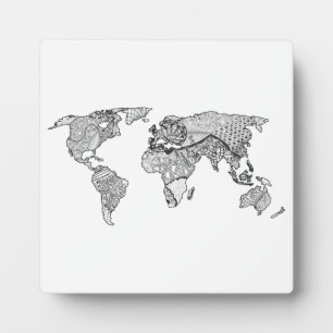 Plaque Photo Unique Monde Carte Doodle