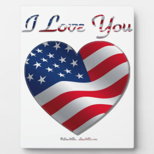 Plaque Photo USA Flag Heart Je t'aime