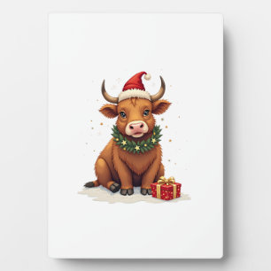 Plaque Photo Vache des Highlands de Noël vintage avec des cadea