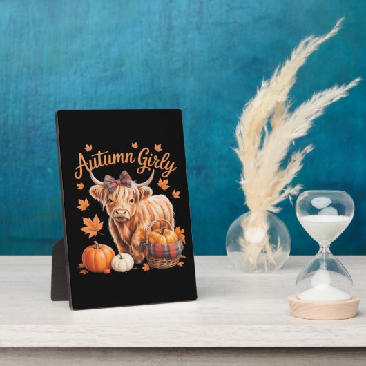 Plaque Photo Vache Highland Chute Automne Fille Thanksgiving C (Côté)