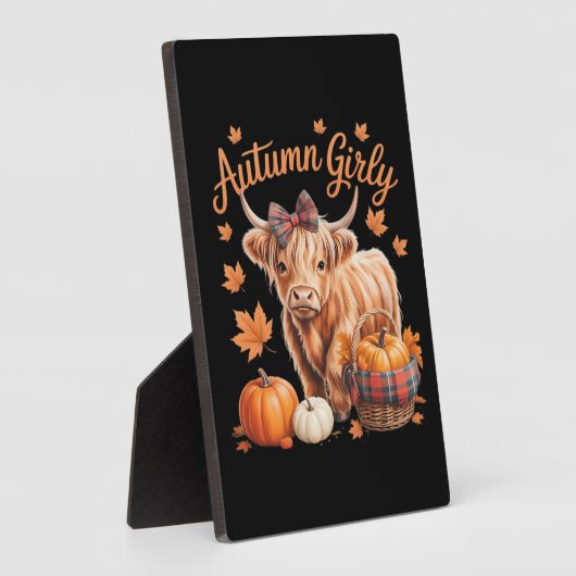 Plaque Photo Vache Highland Chute Automne Fille Thanksgiving C (Côté)
