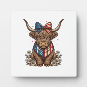 Plaque Photo Vache Highland Patriotique Vintage